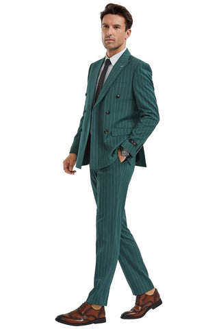 1920s Mens Suit - 1920s Mens Outfit - 1920s  costume  Bold Pinstripe  Suit  Hunter Green - Men's Tuxedo USA