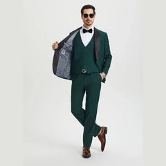 Stacy Adams 3pc Tuxedo Shawl Lapel, Hunter Green - Men's Tuxedo USA