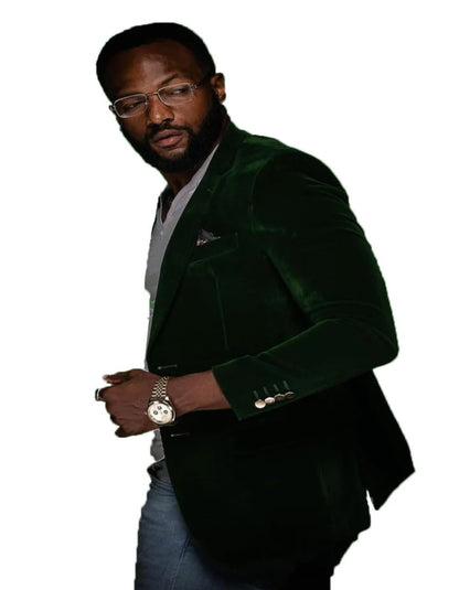 Men's Two Button Velvet Hunter Green Blazer for Men, Neon Green Color Men's Two Button Velvet Hunter Green Blazer for Men, Neon Green Color