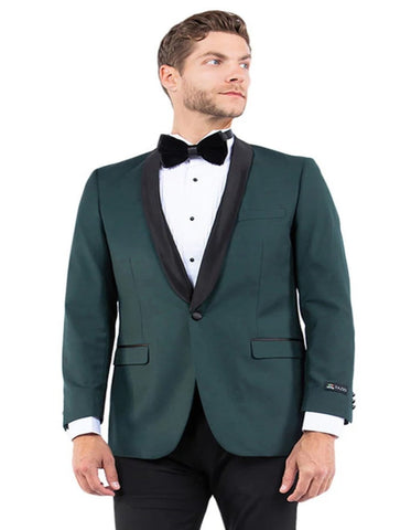 Mens One Button Shawl Lapel Hunter Green and Black Dinner Jacket