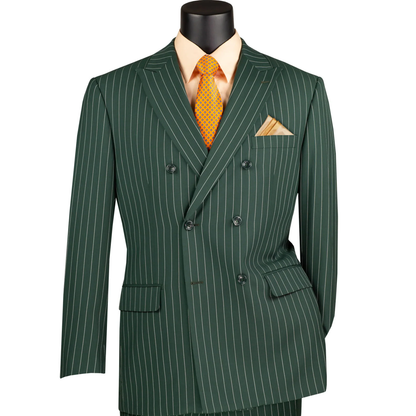 Mens Hunter Green Pinstripe Double-Breasted Suits  Bold 6-Buttons Vintage Gangster Style 1920s Look