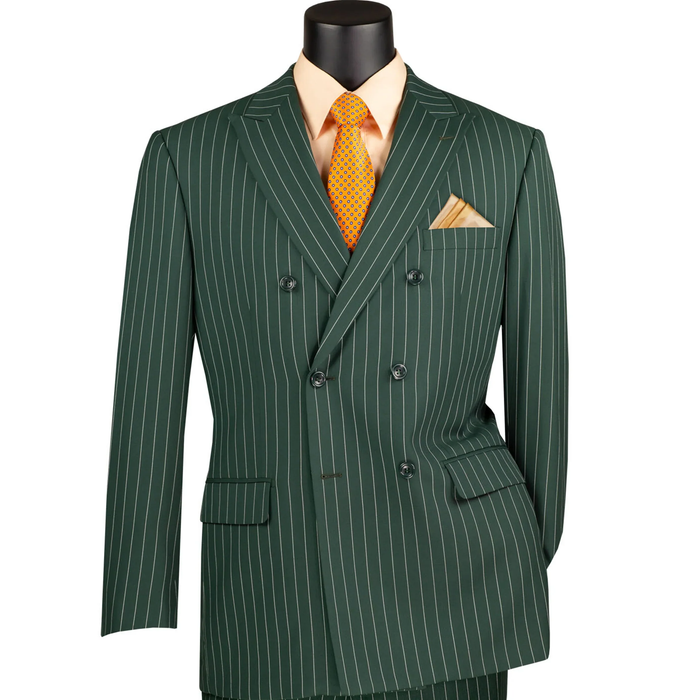 Mens Hunter Green Pinstripe Double-Breasted Suits  Bold 6-Buttons Vintage Gangster Style 1920s Look