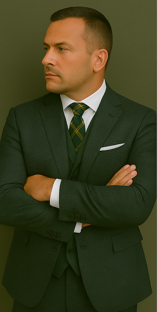 Wool Suit - Italian Made Business Suit by Statement Men's 3 Piece 100% Wool Modern Fit Suit - Double Breasted Vest