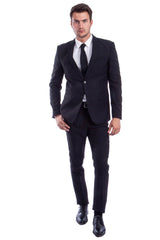 Men's Two Button Basic Hybrid Fit Business Suit In Black - Men's Tuxedo USA