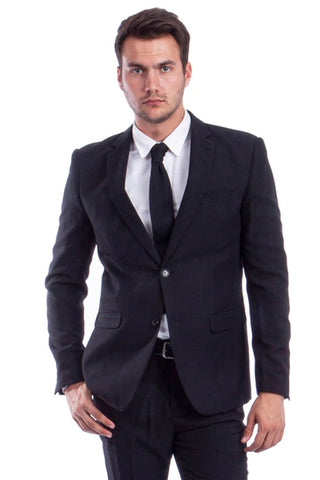 Men's Two Button Basic Hybrid Fit Business Suit In Black - Men's Tuxedo USA