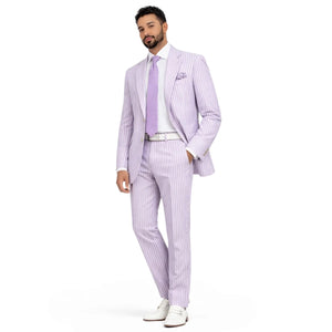 Mens Premium Cotton Seersucker Stripe Suit – Purple