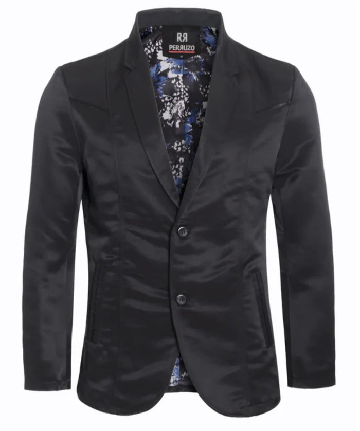 Men's Western Black Blazer Slim Fit Shiny Finish Sport Coat for Weddings, Prom & Formal Events