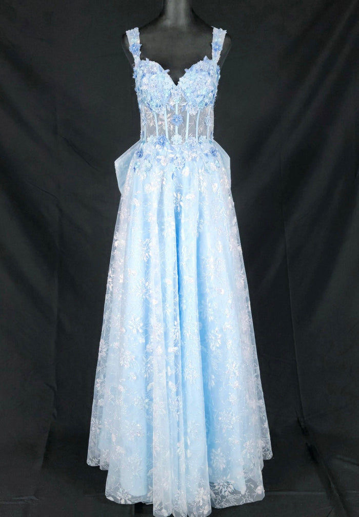 Chicas C370 Elegant Printed Formal Blue A-Line Floral Tulle Dress
