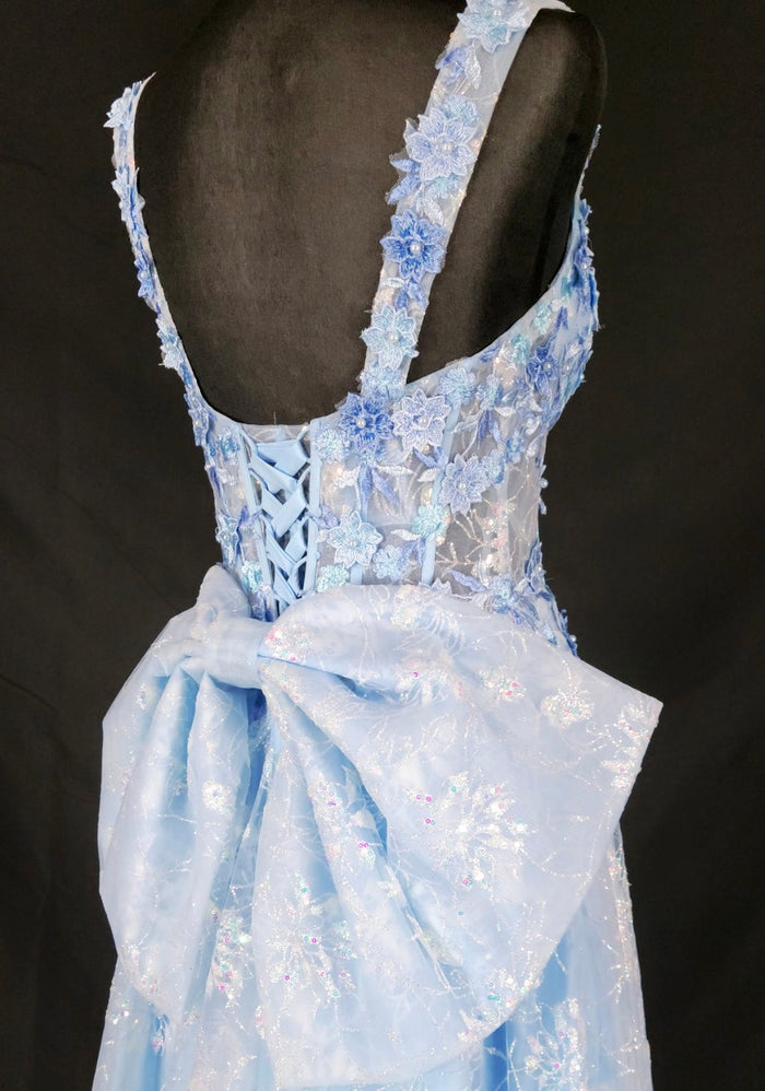 Chicas C370 Elegant Printed Formal Blue A-Line Floral Tulle Dress