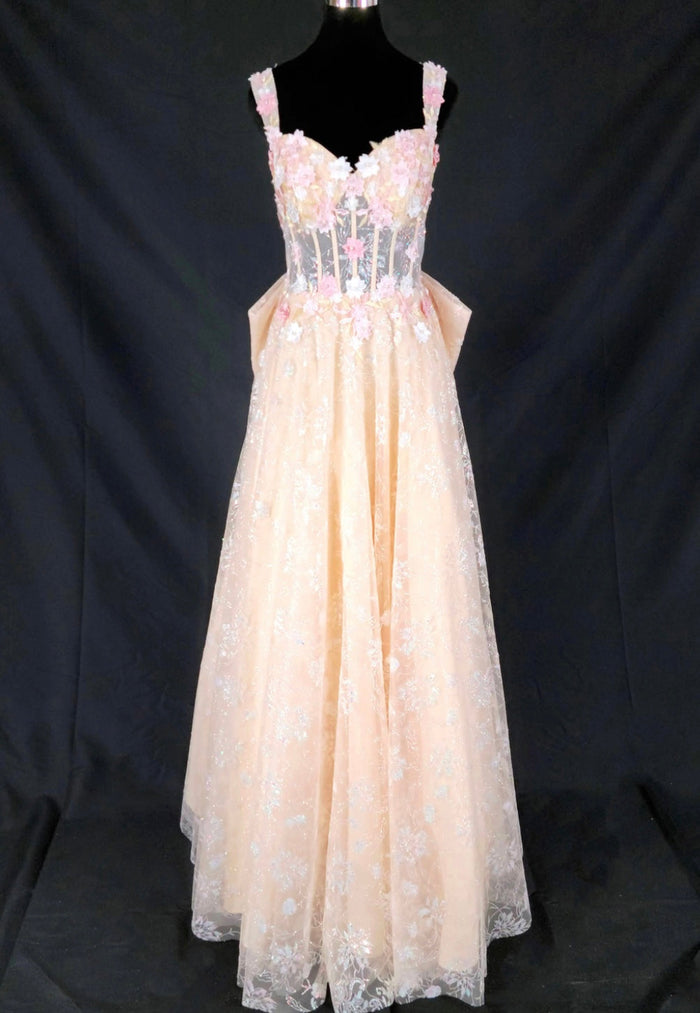 Chicas C370 Elegant Printed Formal Blue A-Line Floral Tulle Dress