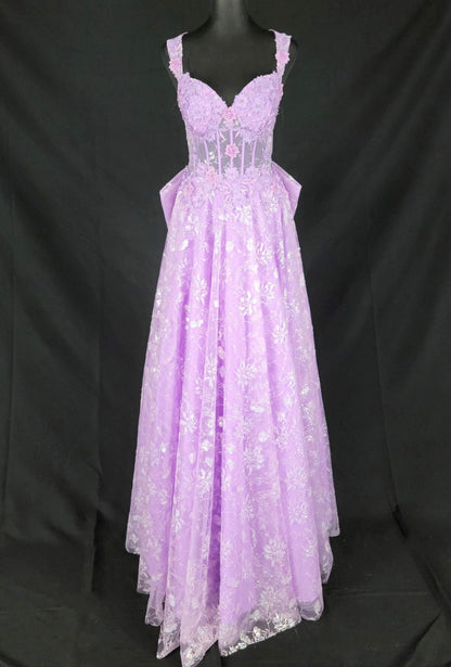 Chicas C370 Elegant Printed Formal Blue A-Line Floral Tulle Dress