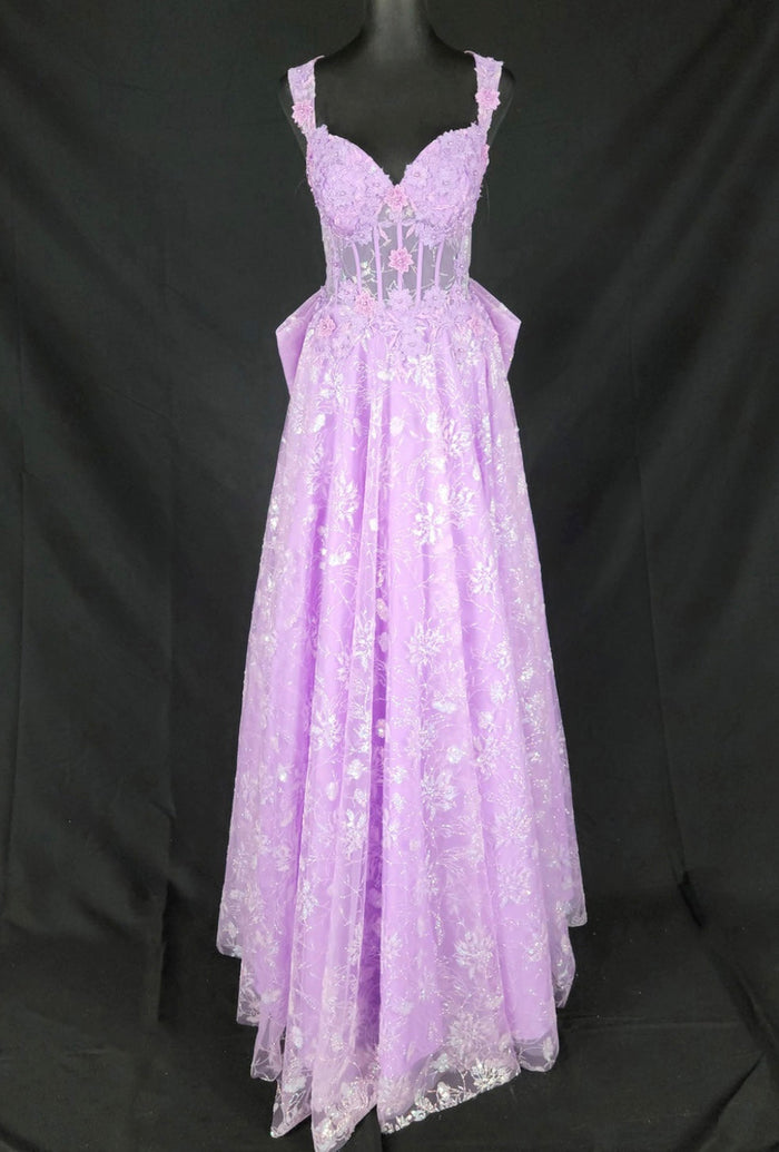 Chicas C370 Elegant Printed Formal Blue A-Line Floral Tulle Dress