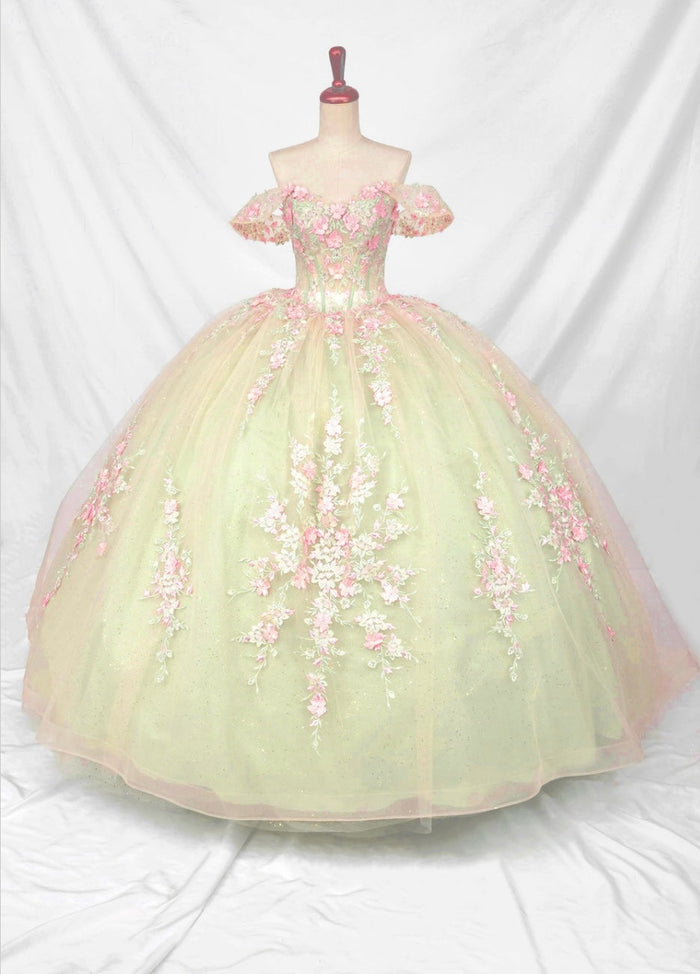 Chicas HF3126 Printed Glitter Formal Green BallDress Tulle Dress
