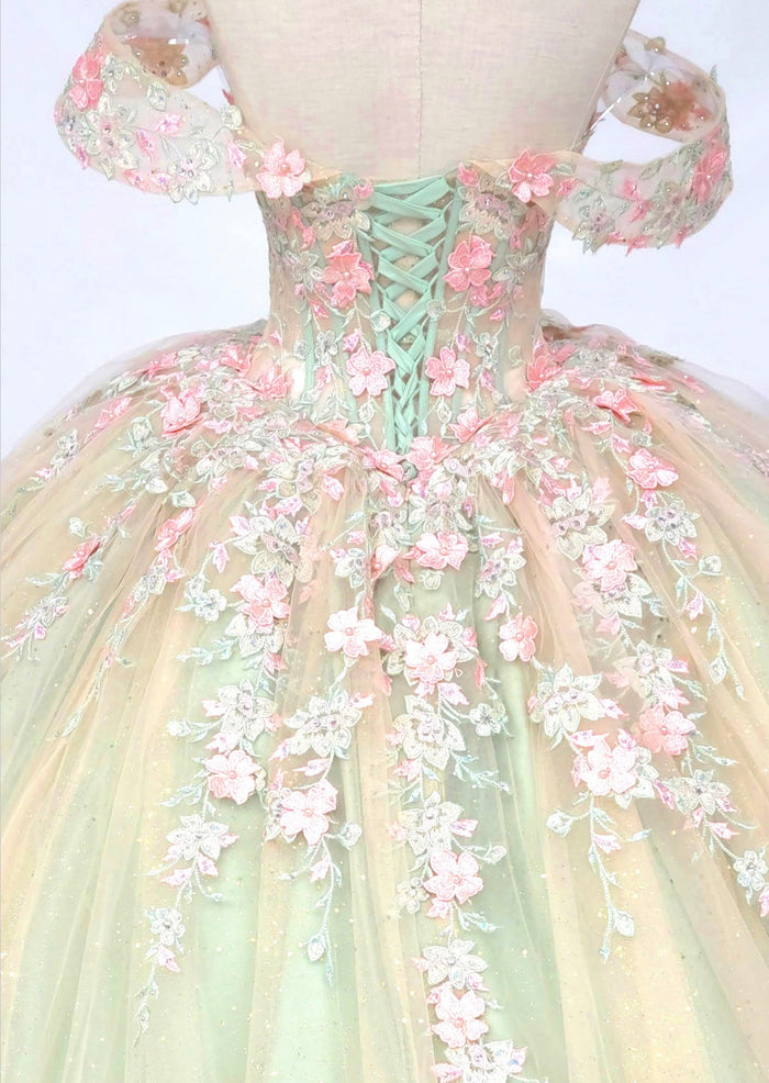 Chicas HF3126 Printed Glitter Formal Green BallDress Tulle Dress