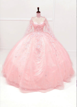 Chicas HF3118 Romantic Printed Pink BallDress Sweetheart Floral Tulle Dress