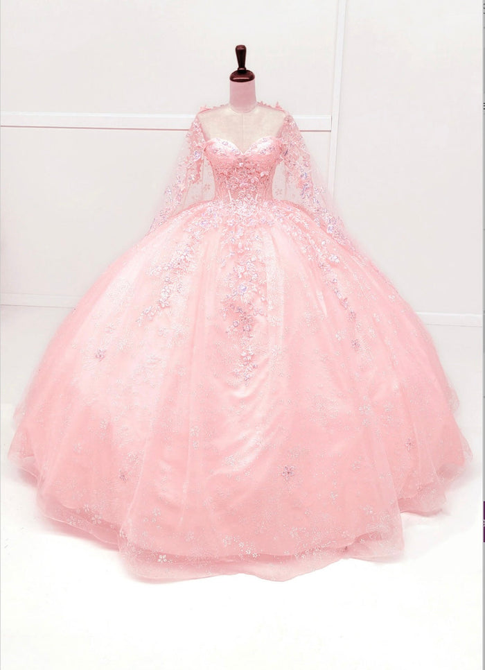 Chicas HF3118 Romantic Printed Pink BallDress Sweetheart Floral Tulle Dress