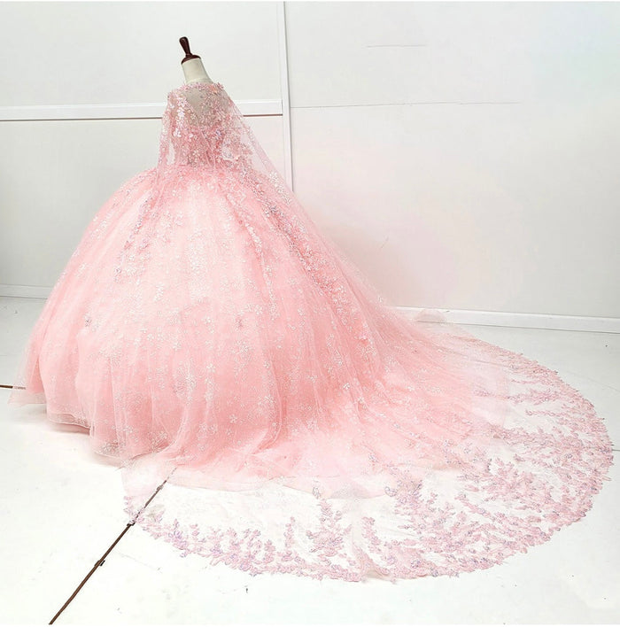 Chicas HF3118 Romantic Printed Pink BallDress Sweetheart Floral Tulle Dress
