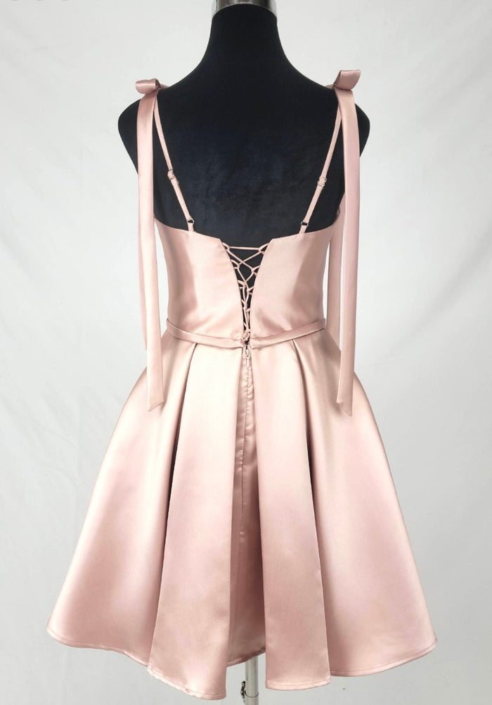 Chicas DM8133 Formal Blush A-Line Sweetheart Short Strappy Satin Dress