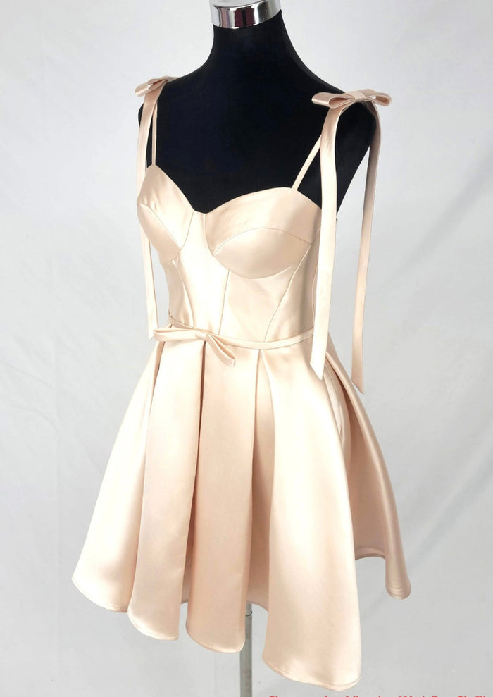Chicas DM8133 Formal Blush A-Line Sweetheart Short Strappy Satin Dress