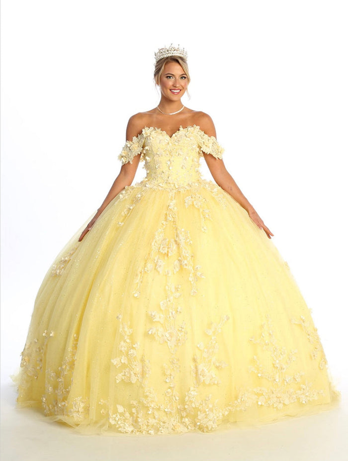 Chicas HF3074 Printed Glitter Emerald BallDress Floral Floor-Length Tulle Dress