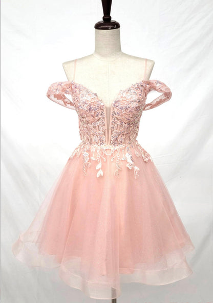 Chicas C359 Romantic Printed Formal Blush Illusion Floral Tulle Dress