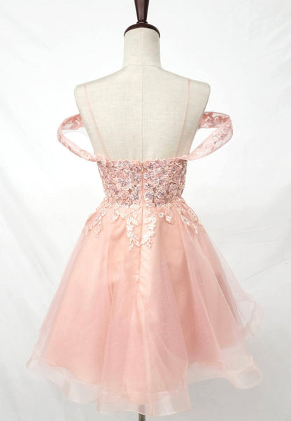 Chicas C359 Romantic Printed Formal Blush Illusion Floral Tulle Dress