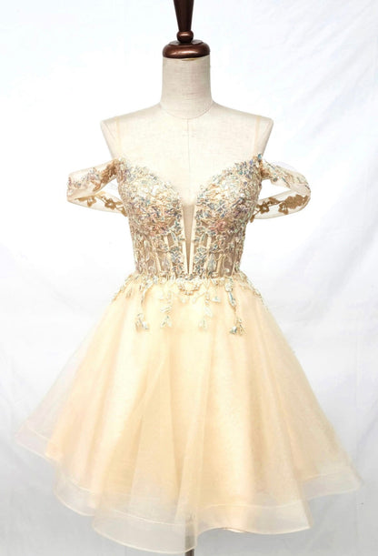 Chicas C359 Romantic Printed Formal Blush Illusion Floral Tulle Dress