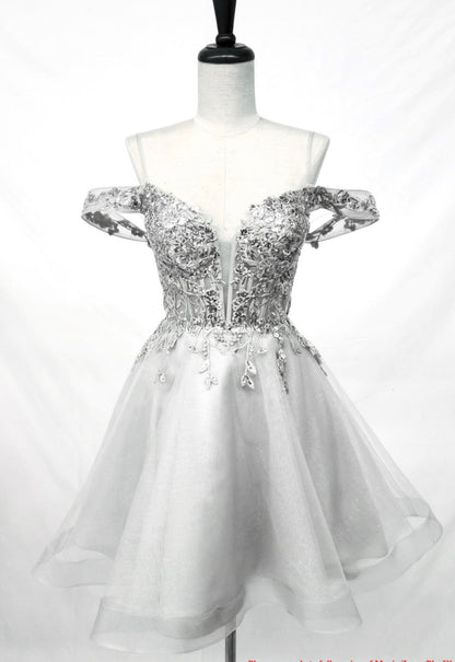 Chicas C359 Romantic Printed Formal Blush Illusion Floral Tulle Dress