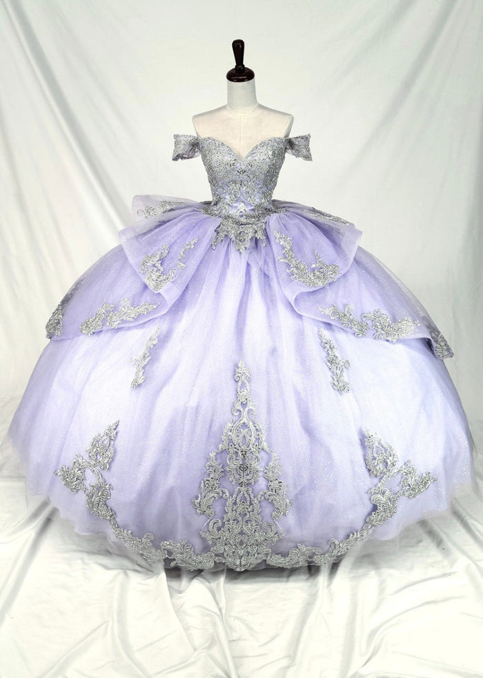 Chicas HF3123 Elegant Silver BallDress Sweetheart Floor-Length Embroidered Tulle Dress