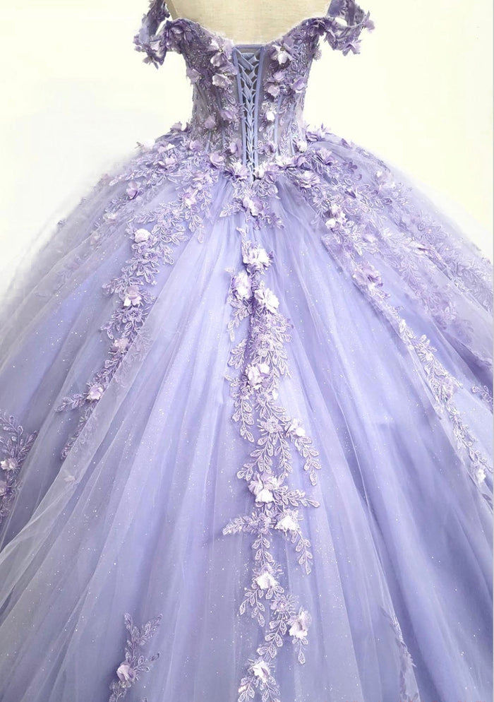 Chicas HF3102 Printed BallDress Floral Floor-Length Corset Appliqué Tulle Dress
