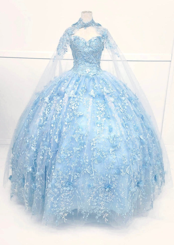 Chicas HF3067 Printed Quinceañera Royal BallDress Floral Floor-Length Tulle Dress