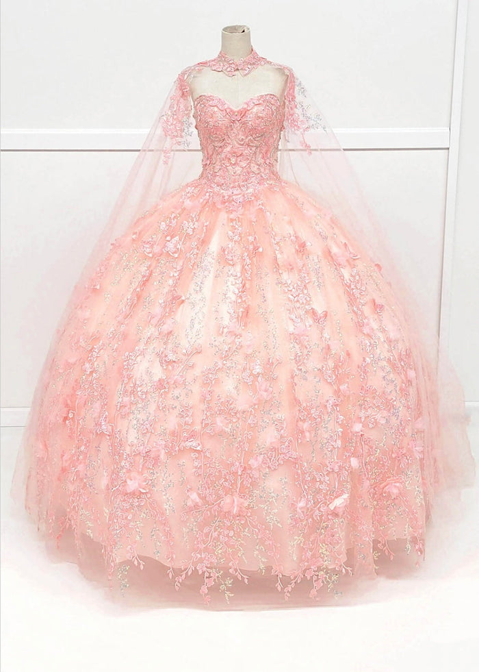 Chicas HF3067 Printed Quinceañera Royal BallDress Floral Floor-Length Tulle Dress