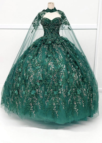 Chicas HF3067 Printed Quinceañera Royal BallDress Floral Floor-Length Tulle Dress
