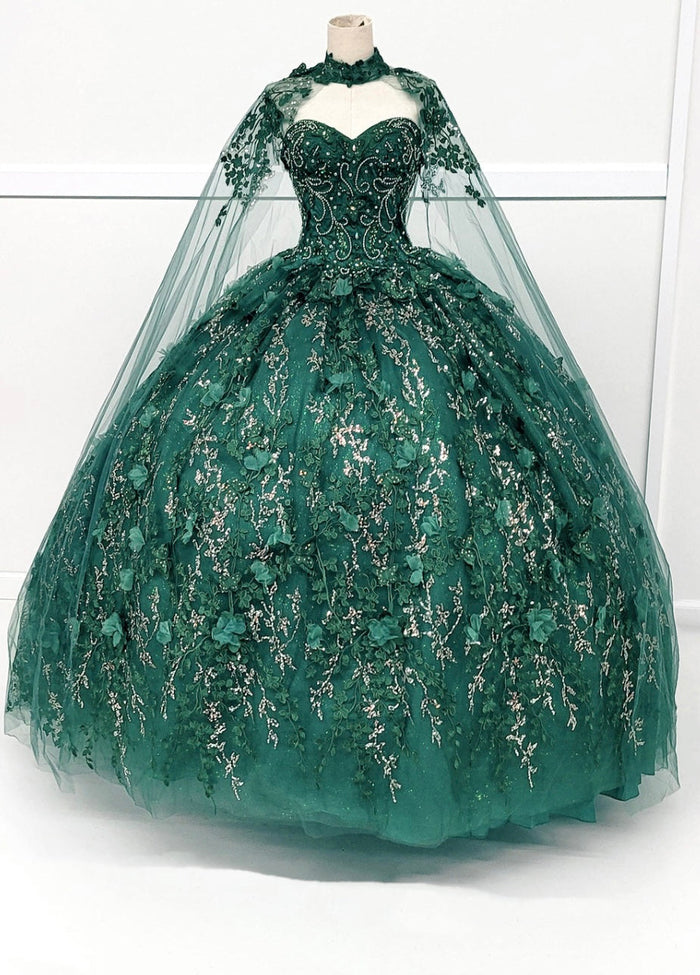Chicas HF3067 Printed Quinceañera Royal BallDress Floral Floor-Length Tulle Dress
