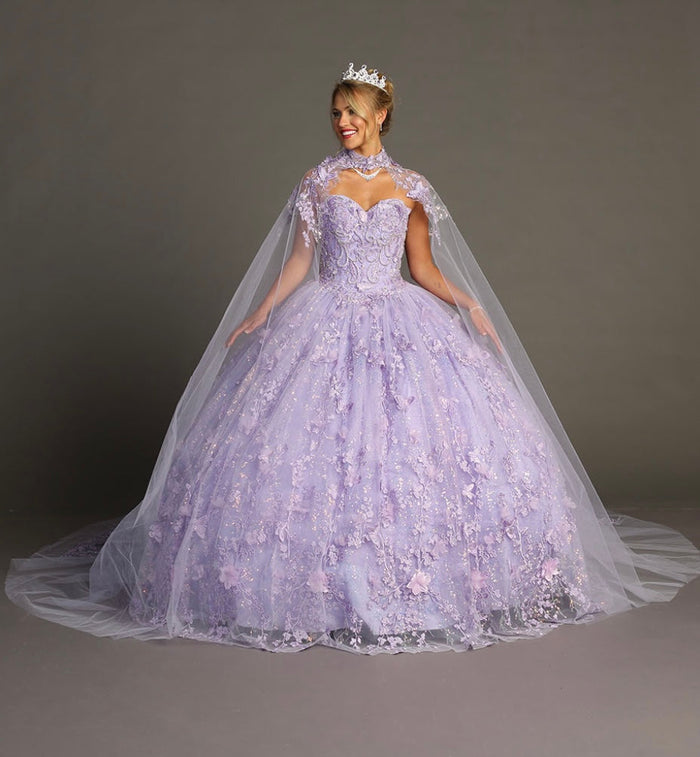 Chicas HF3067 Printed Quinceañera Royal BallDress Floral Floor-Length Tulle Dress