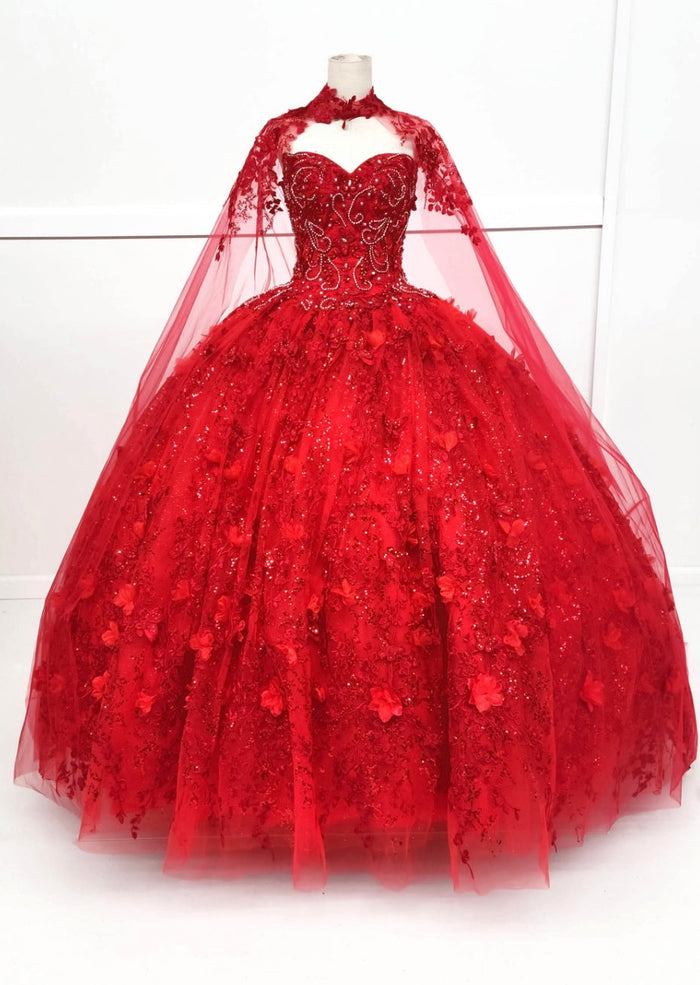 Chicas HF3067 Printed Quinceañera Royal BallDress Floral Floor-Length Tulle Dress