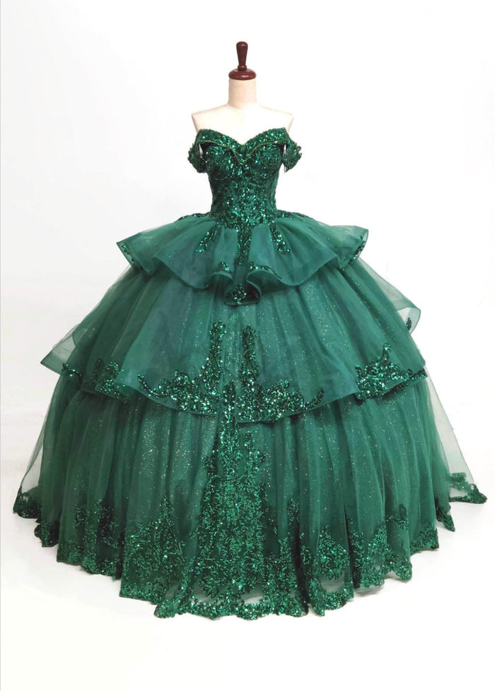 Chicas HF3063 Gold BallDress Floor-Length Sequin Embroidered Organza Dress