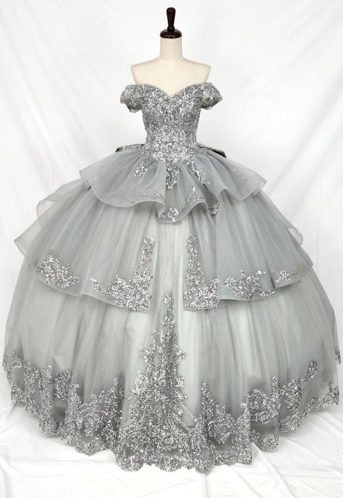 Chicas HF3063 Gold BallDress Floor-Length Sequin Embroidered Organza Dress
