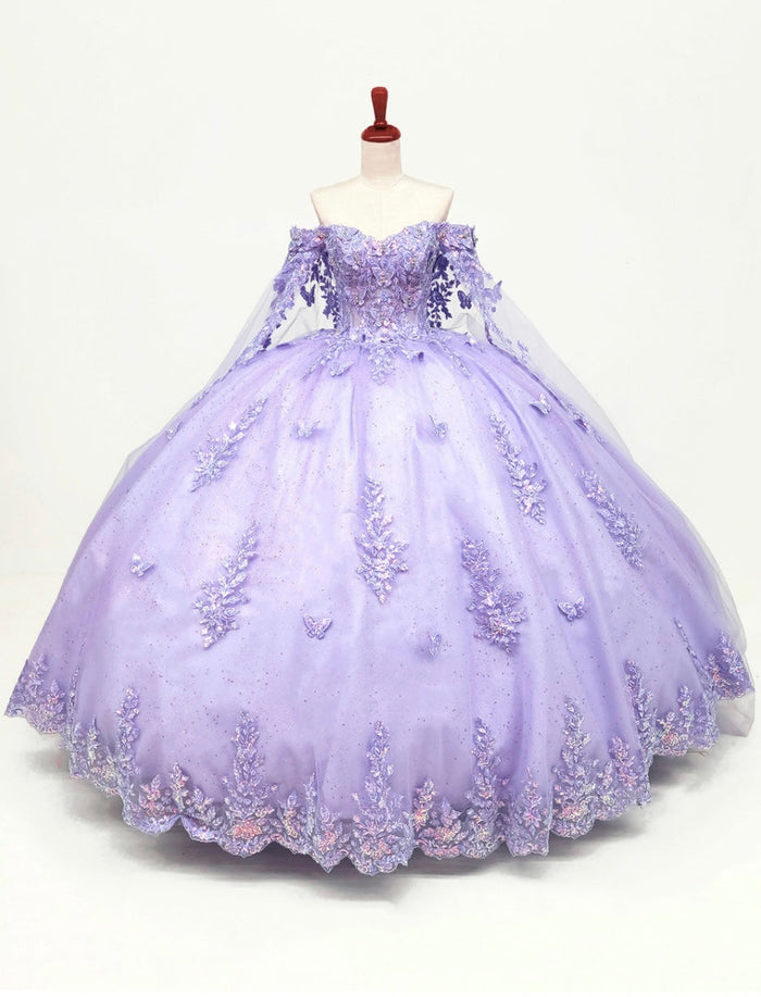 Chicas HF3121 Printed Royal BallDress Butterfly Floral Long Tulle Dress