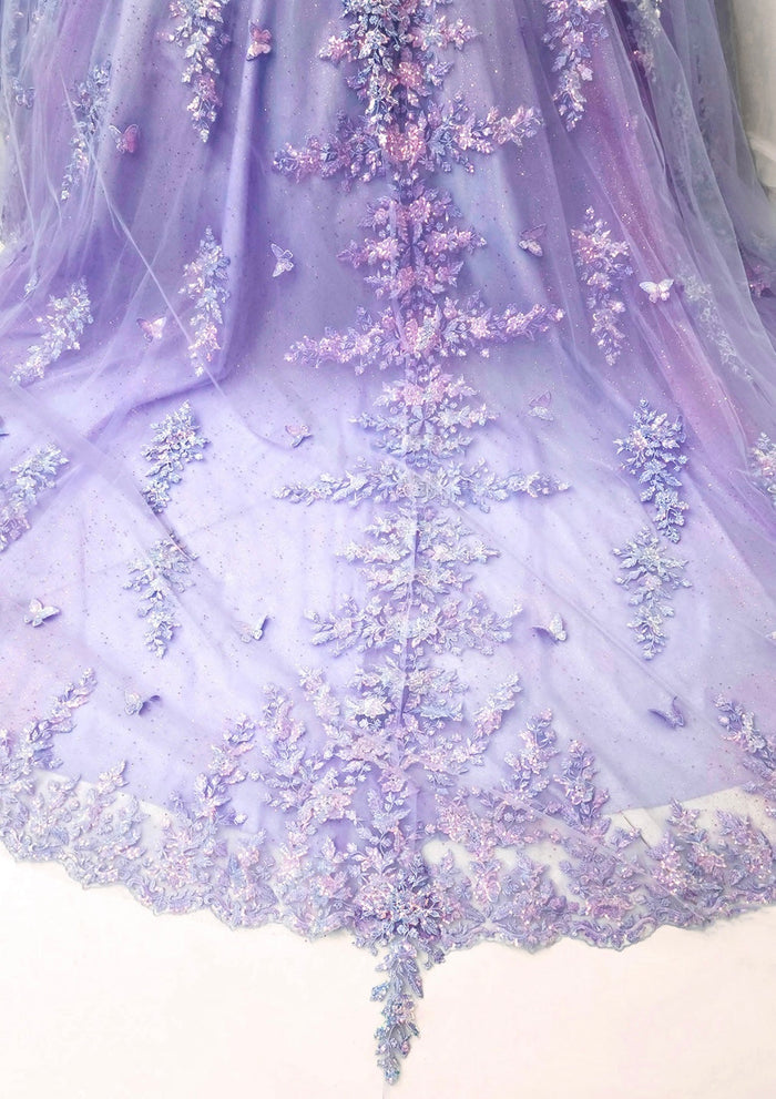 Chicas HF3121 Printed Royal BallDress Butterfly Floral Long Tulle Dress