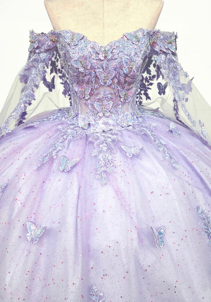Chicas HF3121 Printed Royal BallDress Butterfly Floral Long Tulle Dress