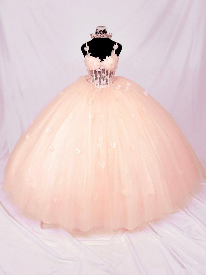 Chicas HF3107 Romantic Printed Blush BallDress Butterfly Floral Tulle Dress