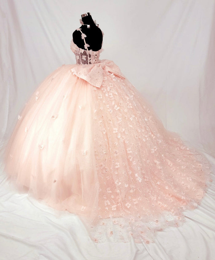 Chicas HF3107 Romantic Printed Blush BallDress Butterfly Floral Tulle Dress