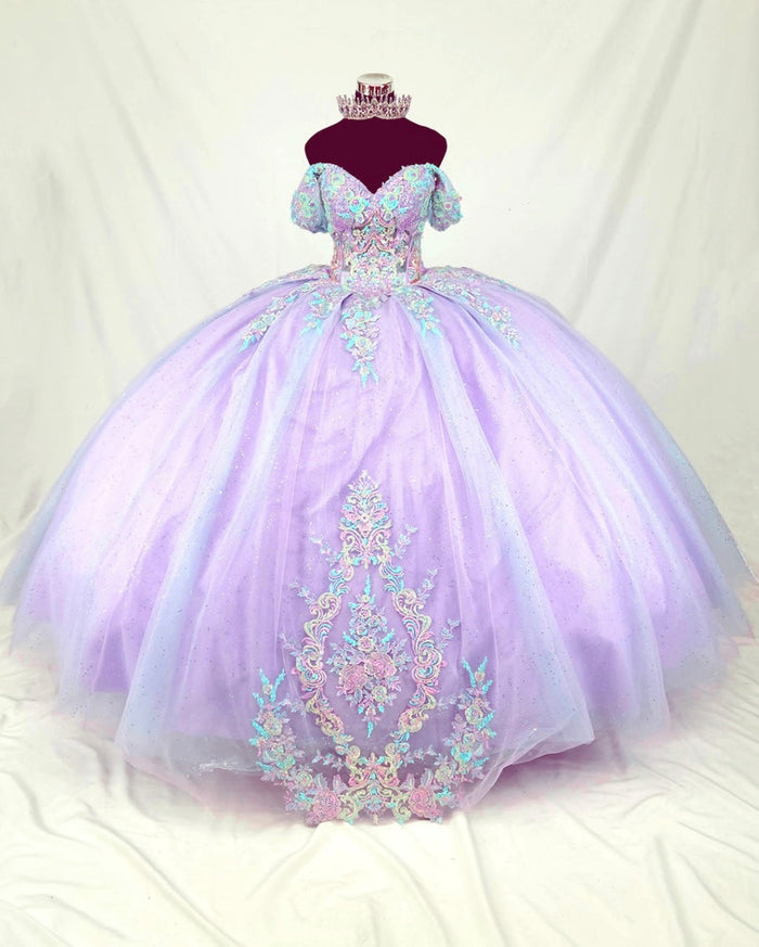 Chicas HF3115 Printed Glitter Pink BallDress Floral Floor-Length Tulle Dress
