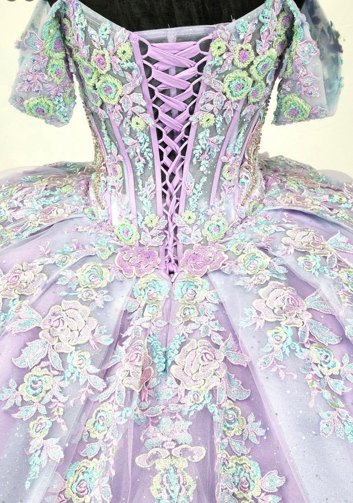 Chicas HF3115 Printed Glitter Pink BallDress Floral Floor-Length Tulle Dress