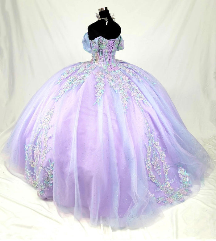 Chicas HF3115 Printed Glitter Pink BallDress Floral Floor-Length Tulle Dress
