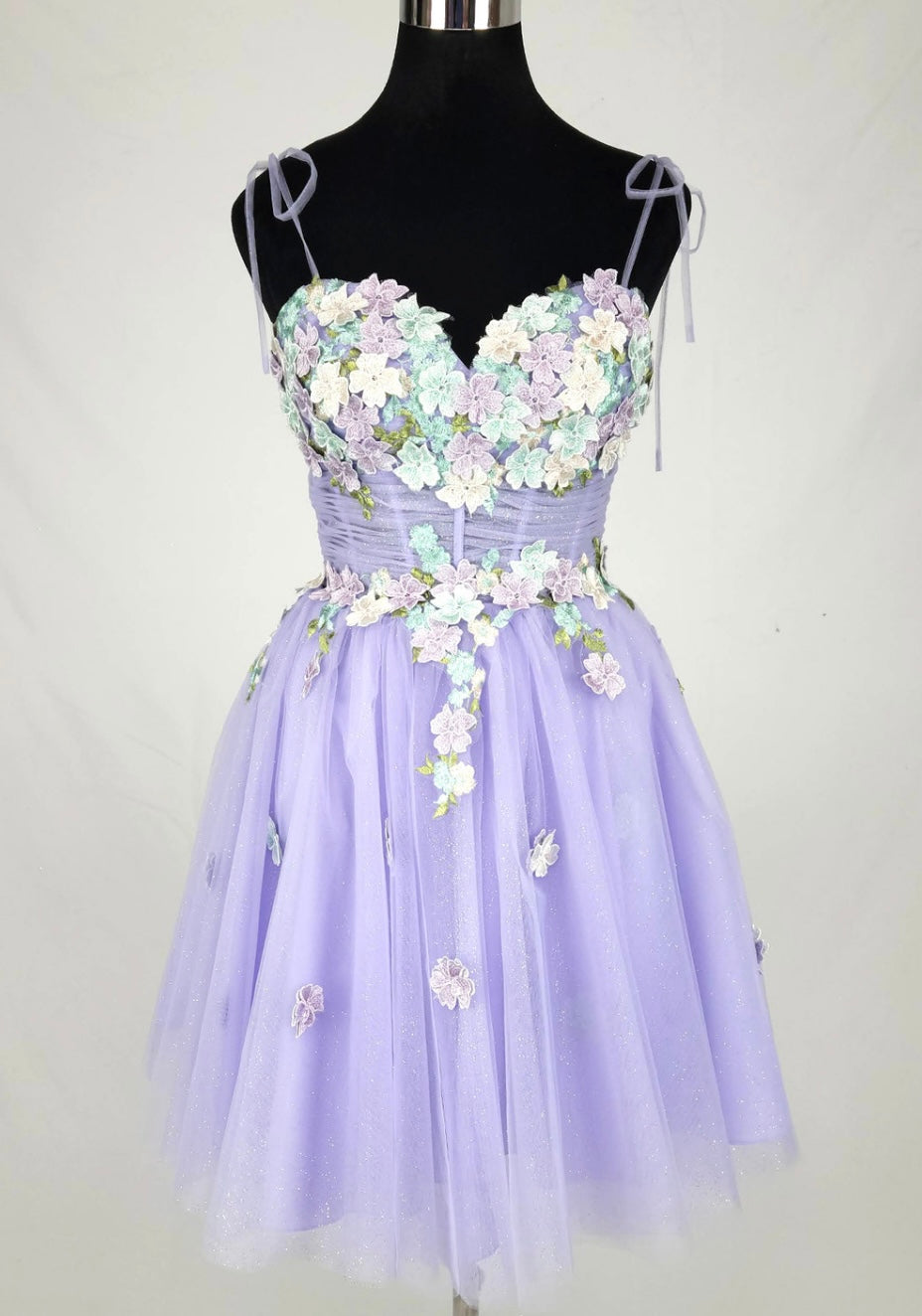 Chicas C354 Printed Glitter Ivory Sweetheart Floral Short Tulle Dress