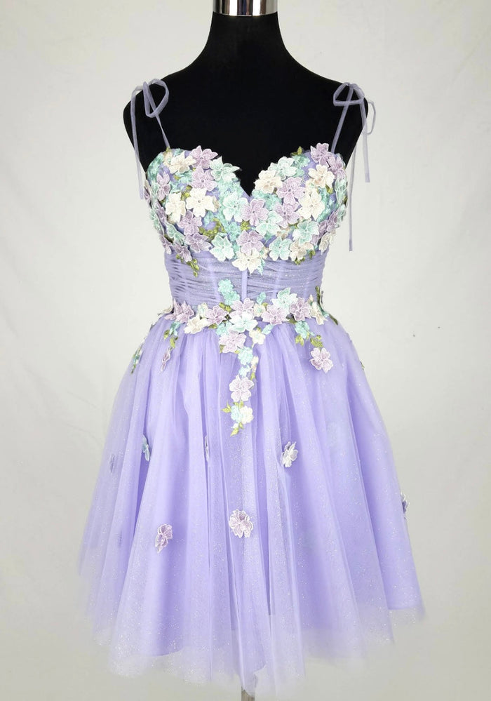 Chicas C354 Printed Glitter Ivory Sweetheart Floral Short Tulle Dress