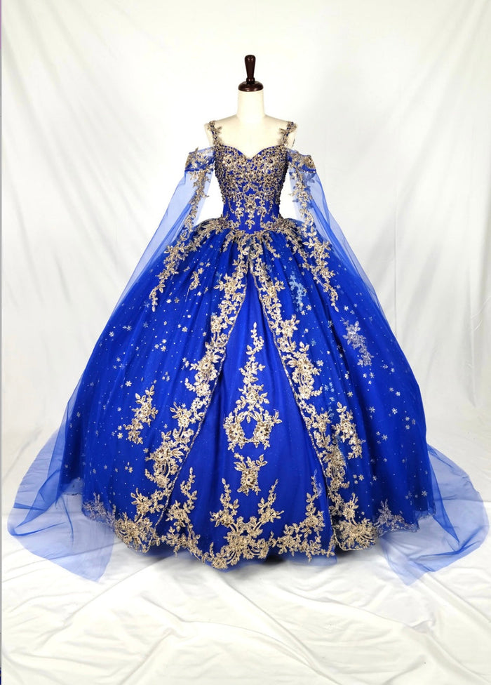 Chicas HF3110 Quinceañera Royal BallDress Floor-Length Embroidered Tulle Dress