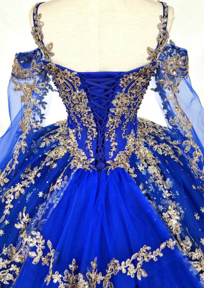 Chicas HF3110 Quinceañera Royal BallDress Floor-Length Embroidered Tulle Dress